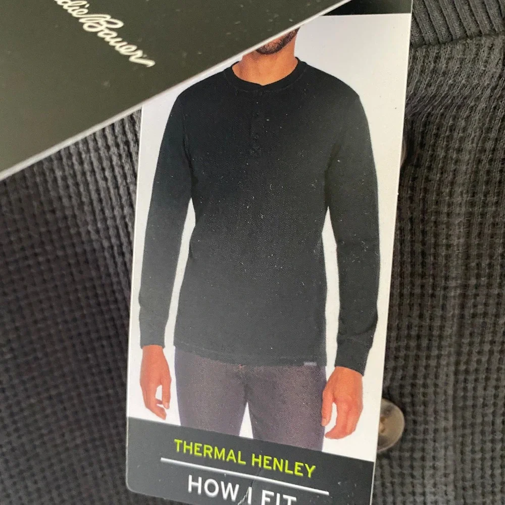 Eddie Bauer Men's Long-Sleeved Thermal Henley Size XXL Asphalt Logo Pullover NWT